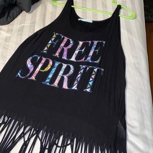 Black tank with fringe Free Spirit